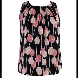Maison Jules Tulip pleat Neck floral sleeveless Tank Top Medium NEW‎
